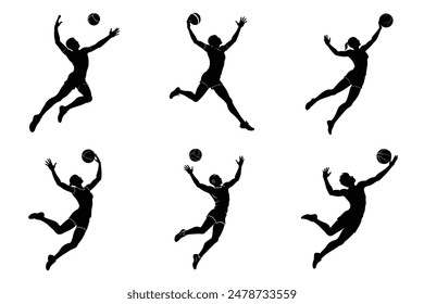 Dynamic Volleyball Silhouettes vector Collection .