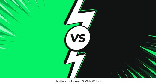 Dynamic VS Background for Sports and Competition. Green and Black Versus Comic Style Background Split Lightning in the Middle