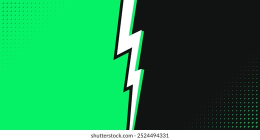 Dynamic VS Background for Sports and Competition. Green and Black Versus Comic Style Background Split Lightning in the Middle