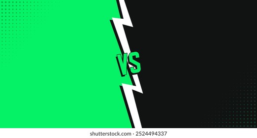 Dynamic VS Background for Sports and Competition. Green and Black Versus Comic Style Background Split Lightning in the Middle