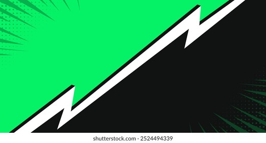 Dynamic VS Background for Sports and Competition. Green and Black Versus Comic Style Background Split Lightning in the Middle