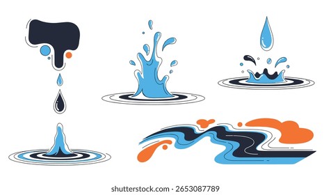Dynamic Water Splash Effects Collection Apresentando gotas ondulações Explosões e gráficos de movimento fluido para projetos de animação e design