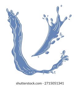 Conjunto de silueta de Vector dinámico de salpicaduras de agua dibujado a mano. Elemento gráfico de movimiento líquido Abstractas para producto de diseño. Esquema de ondas y gotas ilustraciones para el embalaje de bebidas frescas.