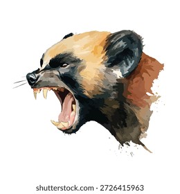 Ilustración vectorial de acuarela dinámica de una cabeza de hiena gruñona, perfecta para temas de vida silvestre y conceptos de animales poderosos.