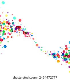 A dynamic wave of colorful bubbles flowing across a white background, with a playful variety of sizes and hues.