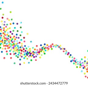 A dynamic wave of colorful bubbles flowing across a white background, with a playful variety of sizes and hues.