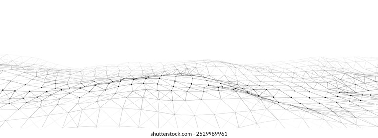 Dynamic wave with connected dots and lines on a white background. Digital wave background concept. Abstract technology background. Big data visualization. Vector illustration.