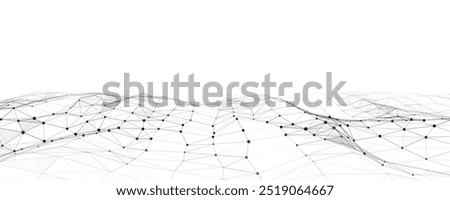 Dynamic wave with connected dots and lines on a white background. Digital wave background concept. Abstract technology background. Big data visualization. Vector illustration.