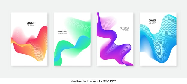 Dynamic wave cover set. Fluid color line posters with trendy gradient
