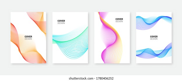 Dynamic wave cover set. Fluid color line posters with trendy gradient
