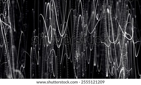 Dynamic wave of glowing dots. Abstract colorful background with bright glowing lines and particles. Vector illustration.