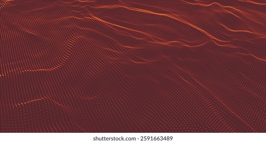 Dynamic wave of glowing dots. Futuristic dot wave of bright particles. Weave effect. Futuristic background for presentation design. Wide format vector illustration.