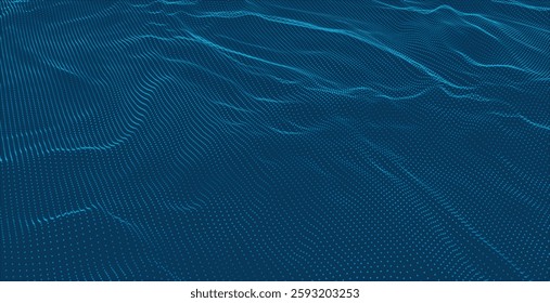 Dynamic wave of glowing dots. Futuristic dot wave of bright particles. Weave effect. Futuristic background for presentation design. Wide format vector illustration.