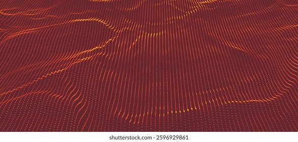 Dynamic wave of glowing dots. Futuristic dot wave of bright particles. Weave effect. Futuristic background for presentation design. Wide format vector illustration.