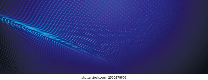 Dynamic wave of glowing points. Futuristic dot wave. Network connection structure. Futuristic background for presentation design. Technology or science banner. 3d Widescreen. Vector illustration