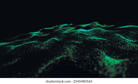 Onda dinâmica de pontos de brilho. Plano de fundo futurista para design de apresentação. Ilustração do vetor 3d.
