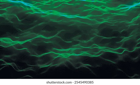 Dynamic wave of glowing points. Futuristic background for presentation design. 3d Vector illustration.