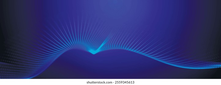 Dynamic wave of glowing points. Futuristic dot wave. Network connection structure. Futuristic background for presentation design. Technology or science banner. 3d Widescreen. Vector illustration