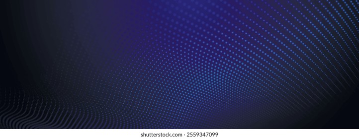 Dynamic wave of glowing points. Futuristic dot wave. Network connection structure. Futuristic background for presentation design. Technology or science banner. 3d Widescreen. Vector illustration