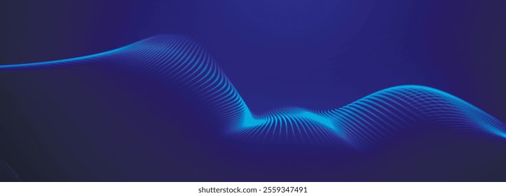 Dynamic wave of glowing points. Futuristic dot wave. Network connection structure. Futuristic background for presentation design. Technology or science banner. 3d Widescreen. Vector illustration