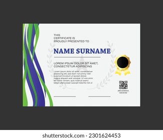 Documento de certificado de logro de ola dinámica verde y azul