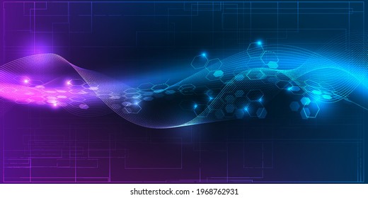 Dynamic wave of hexagonal and dot connecting represent streaming computing of big data communication technology conceptual.