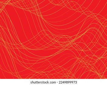 Dynamic wave line background. Gold wavy line on red. Wave pattern. Abstract gold wave with red color background. Background for chinese new year. Modern wave curve abstract presentation.