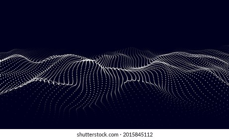 Dynamic wave on an abstract dark background. Futuristic dot picture. Vector illustration.