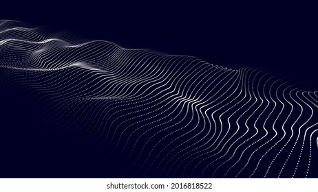 Dynamic wave on an abstract dark background. Futuristic dot picture. Vector illustration.