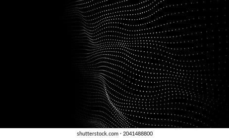 Dynamic wave on an abstract dark background. Futuristic dot picture. Vector illustration.