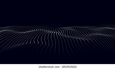 Dynamic wave on an abstract dark background. Futuristic dot picture. Vector illustration.