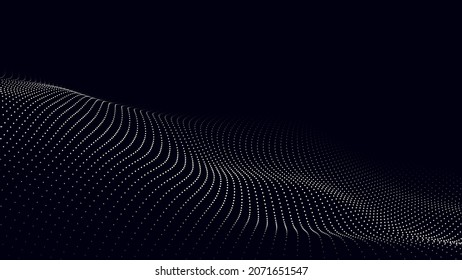 Dynamic wave on an abstract dark background. Futuristic dot picture. Vector illustration.