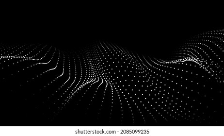 Dynamische Welle auf abstraktem dunklem Hintergrund. Futuristisches Punktbild. Vektorgrafik.