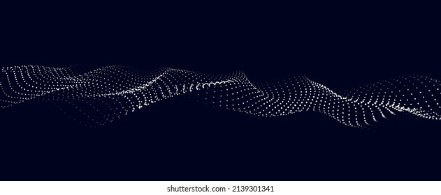 Dynamic wave on an abstract dark background. Futuristic dot picture. Vector illustration.
