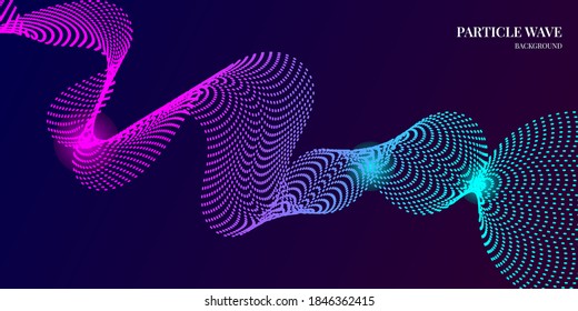 dynamic wave particle abstract background with purple, and blue gradient colors. Vector illustration