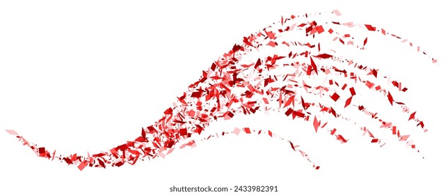A dynamic wave of red confetti creates a sense of movement across a white background, conveying a celebratory momentum.