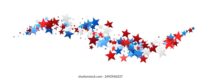 A dynamic wave of red, white, and blue stars flowing across a white background, representing the American spirit.