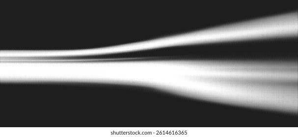 Dynamic Wave Vector Pattern with Curved Lines and Black Texture. Digital Graphic Halftone Gradient for Technology and Music Background with Fluid Particles and Energy Flow.