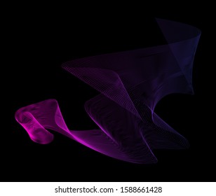 Dynamic waveform with pink and purple gradient isolated on dark background.
