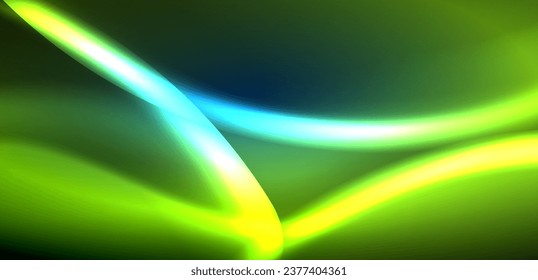 Dynamische Wellen im ätherischen Licht der Neonleuchten. Das Konzept verbindet die Bewegungsflaute mit der lebhaften Nervenanziehungskraft, die einen eindringenden Hintergrund schafft, der sowohl Vitalität als auch futuristische Eleganz verkörpert