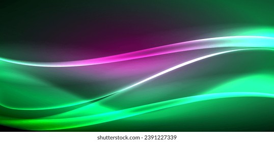 Olas dinámicas en el resplandor etéreo de las luces de neón. El concepto combina fluidez de movimiento con un atractivo vibrante de neón, artesanalmente un telón de fondo que encarna vitalidad y sofisticación futurista