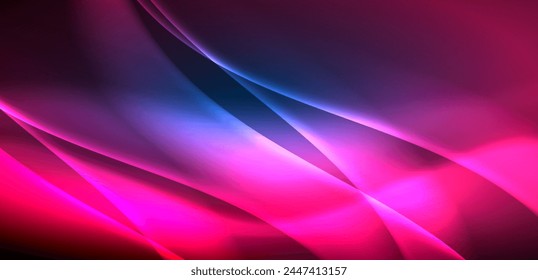 Ondas dinámicas en brillo etéreo de luces de neón. El concepto combina la fluidez del movimiento con el atractivo vibrante del neón, creando un fondo fascinante que encarna tanto la vitalidad como la sofisticación futurista