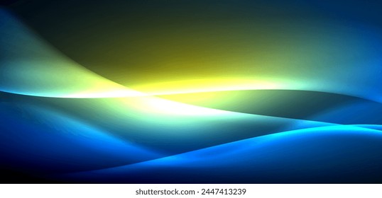 Ondas dinámicas en brillo etéreo de luces de neón. El concepto combina la fluidez del movimiento con el atractivo vibrante del neón, creando un fondo fascinante que encarna tanto la vitalidad como la sofisticación futurista