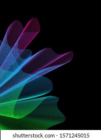 Dynamic waves shape. Element with a colored gradient , flow line, outline thin under mask. Vector Illustration. Abstract black background for poster, brochure, modern design. Ultra thin geometry