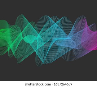 Dynamic waves shape. Element with a colored gradient , flow line, outline thin. Vector  Illustration. Abstract black background for poster, brochure, modern design. Ultra thin geometry