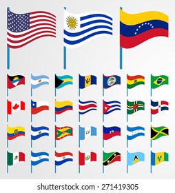 Dynamic waving flag on pole collection 1/6 American continent