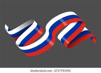 Dynamic waving ribbon in Russian flag colors, a modern vector illustration for national events and patriotic designs.
