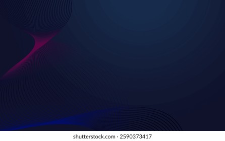 A Dynamic wavy Abstract futuristic lines in shades of pink and purple indeep blue background.