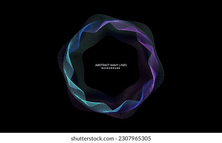 Dynamic wavy abstract light lines in blue green colors isolated on black background, suitable for backgrounds for technology, communication, science, music and others