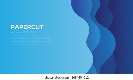Dynamic wavy blue papercut background. Vector background. Eps10